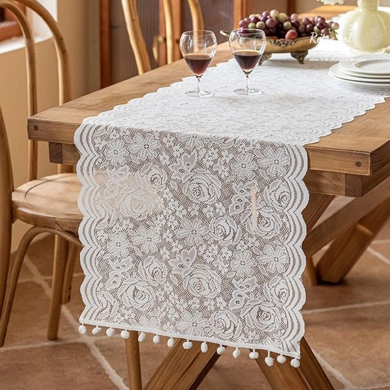 Tavolo da pranzo 45 x 240 cm - Bianco - Polyester - Leggero - Decorativo - Atmosfera onirica - Tovaglia da tavolo
