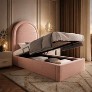 Letto singolo imbottito con contenitore 90x200 cm in velluto rosa
