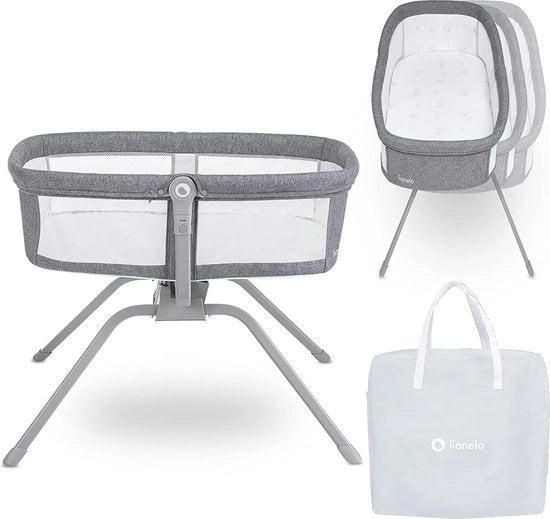 Lettkinderbed 3 in 1 con lettino e materasso, lettino, lettino, da 0 a 9 kg, parasole, rete antisfuggenti, pieghevole, sistema di oscillamento, regolazione di inclinazione