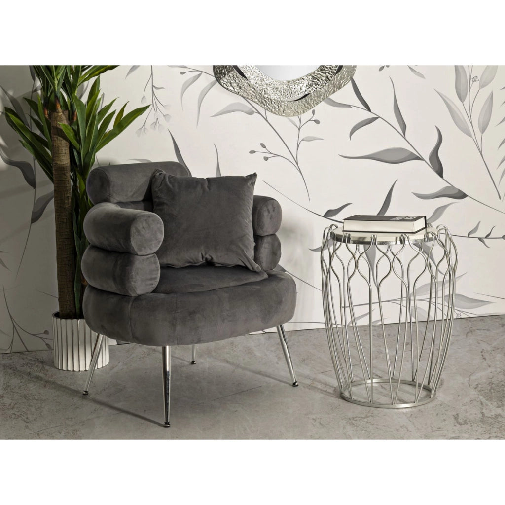 Tavolino VKH530, Argento, Marmo, 47,5x47,5x61,5 cm