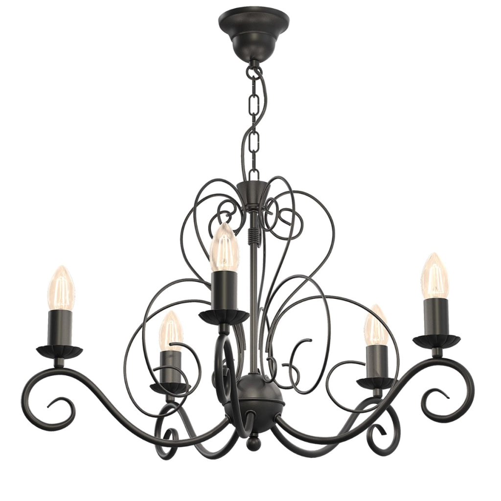 Lampadario a sospensione rustico nero Mauro 5xE14 Luminex