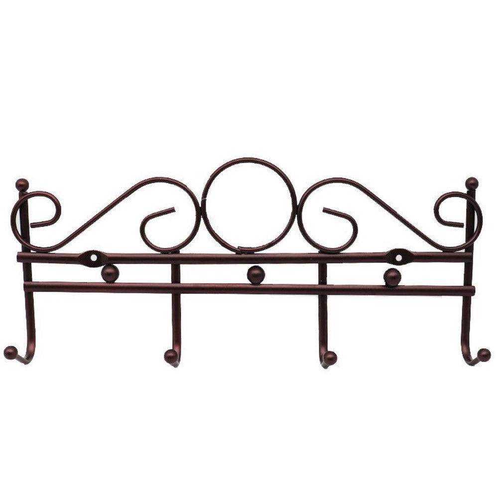 Trade Shop - Appendiabiti Attaccapanni In Metallo Bronzato A Parete 4 Posti Ganci 30x12 Cm -