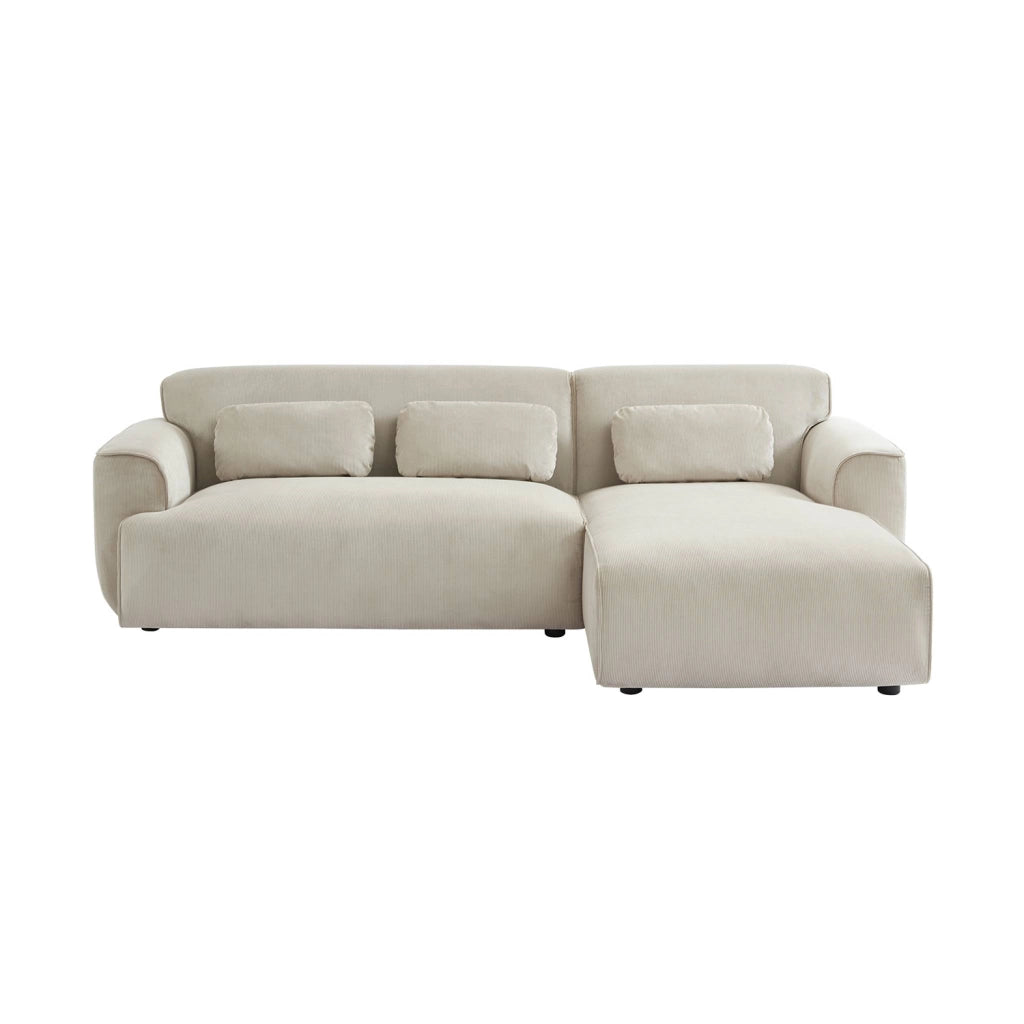 Divano angolare destro in velluto a coste, 2-3 posti, beige grigio