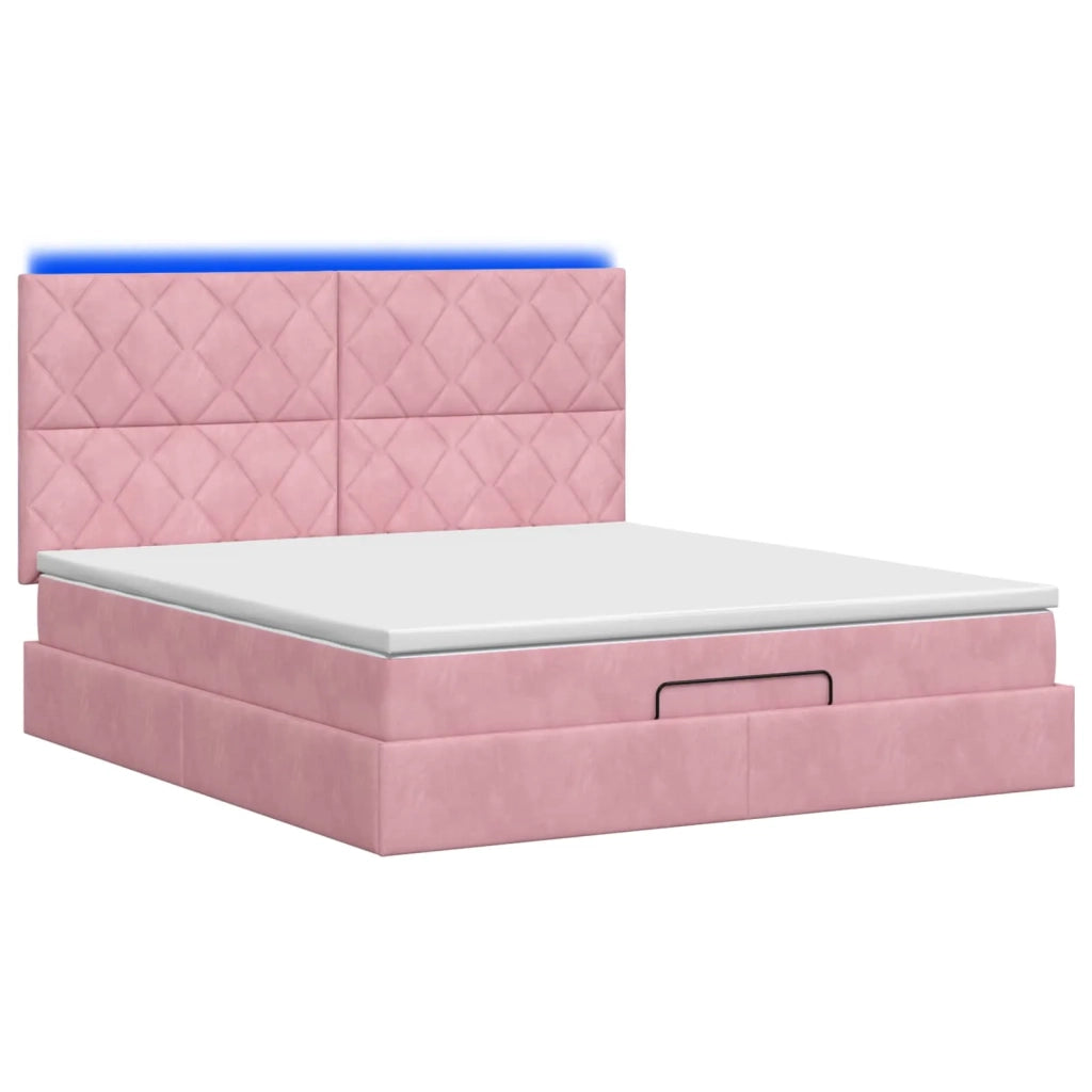 Letto Ottomano con Materasso e LED Rosa 180 x 200 cm Velluto 3458396