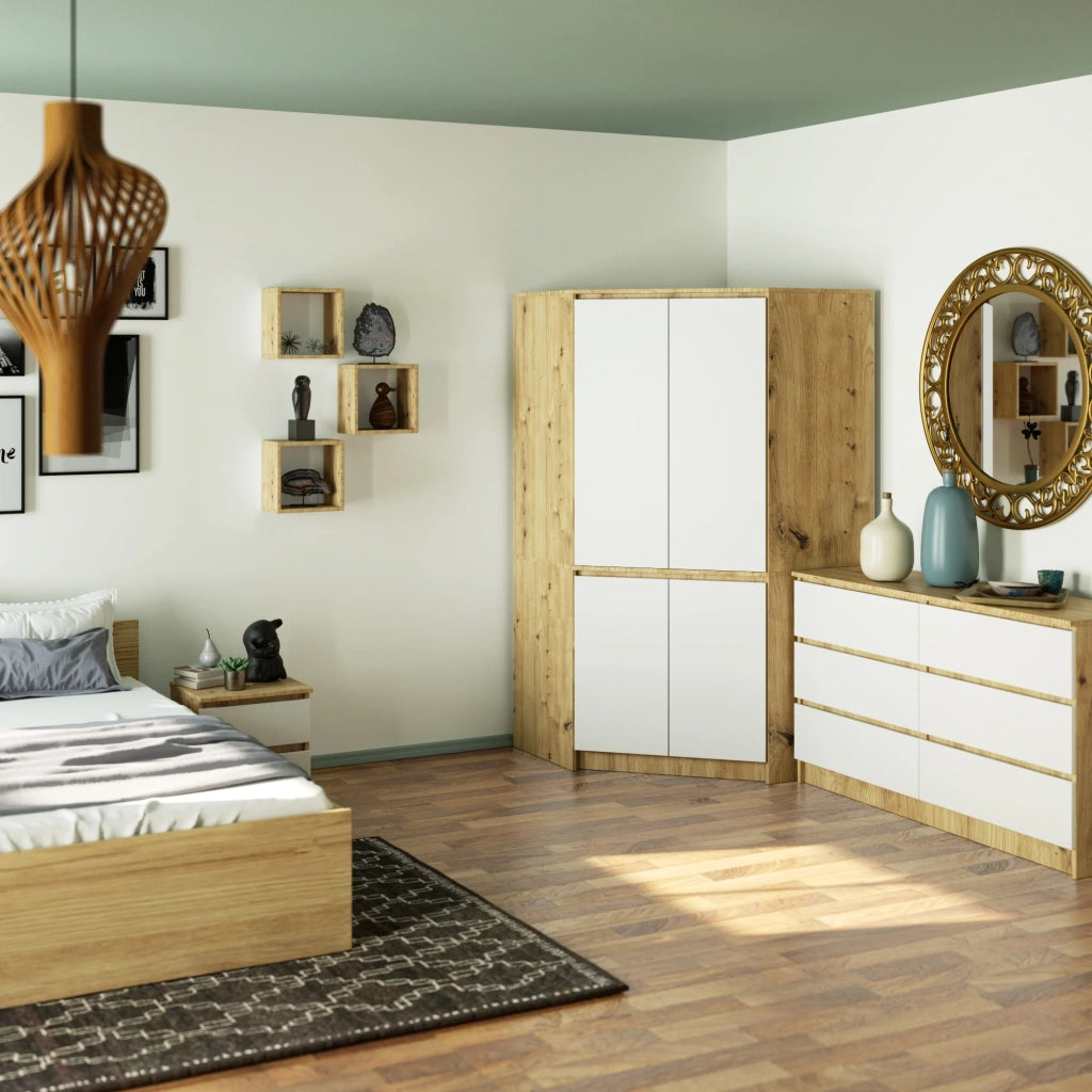 Armadio ad angolo AKORD S100 Quercia Artisan 100 cm 4 ante inserto frontale Bianco 100x50x180 cm