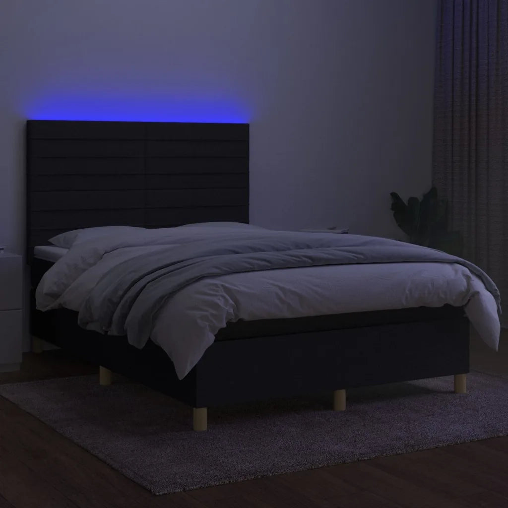 Letto a Molle con Materasso e LED Nero 140x190 cm in Tessuto 3135511