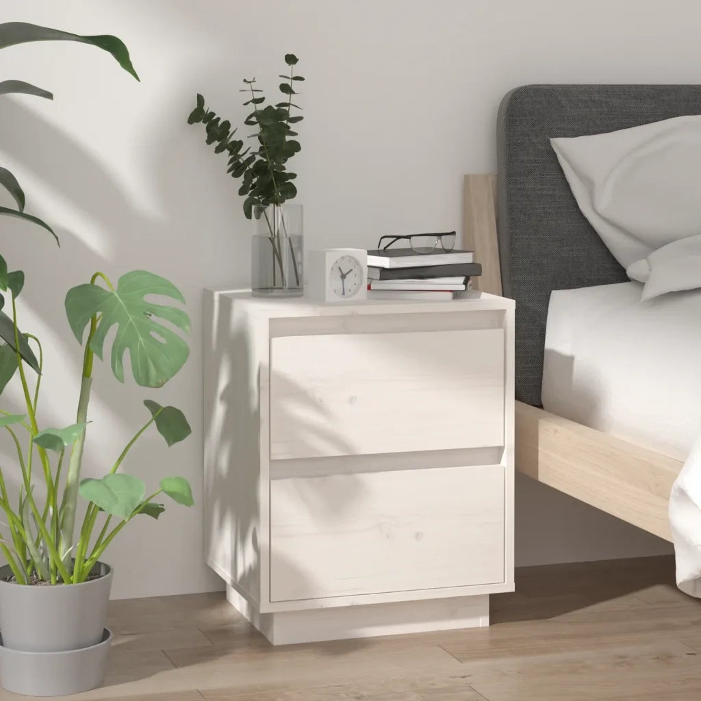 Comodino Bianco 40x35x50 cm in Legno Massello di Pino 813317