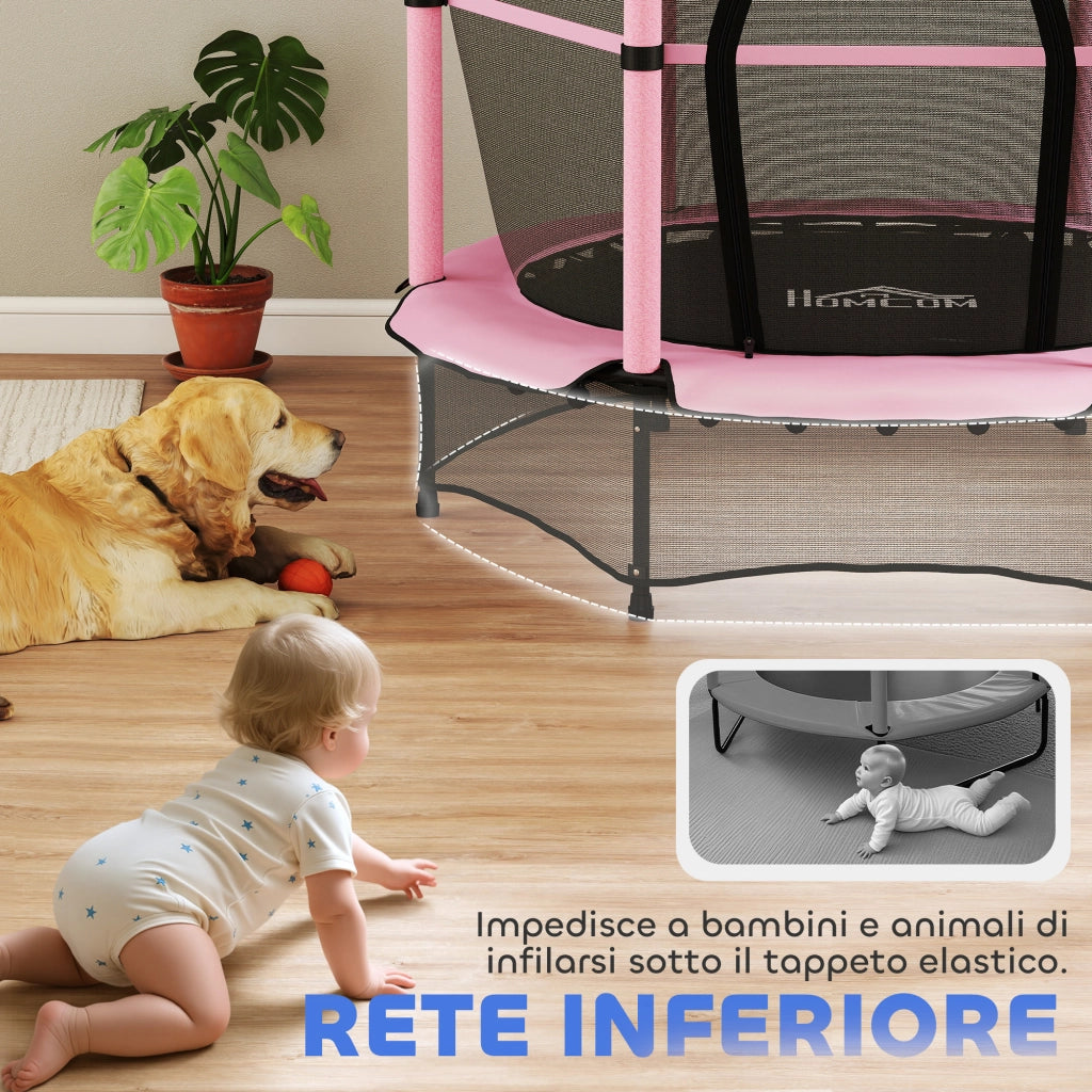 Tappeto Elastico per Bambini con Rete di Sicurezza ¨C zephmum ¨C Rosa, ?140x190 cm