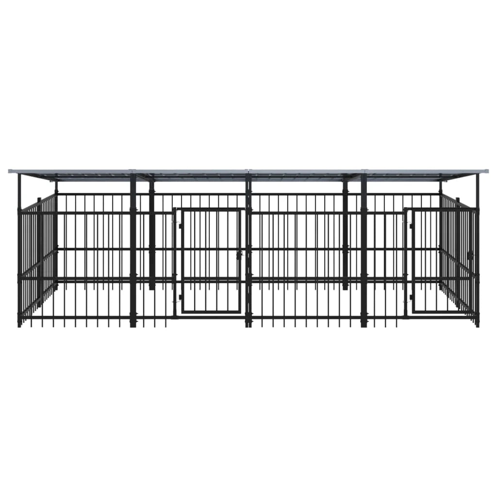 Gabbia per cuccia recinto per animali da esterno con tetto per cani in acciaio 7,51 m² nero 02_0041768