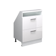Mobile cucina sottotetto R-Line Bianco lucido/Bianco 60 cm con 2 cassetti Vicco