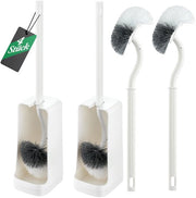 Set di 4 spazzole per il water, spazzola per il water con striscia di pulizia, spazzola per il water curva con lunga maniglia, set di spazzole per il water in plastica con setole forti per la pulizia profonda (4 spazzole + 2 supporti)