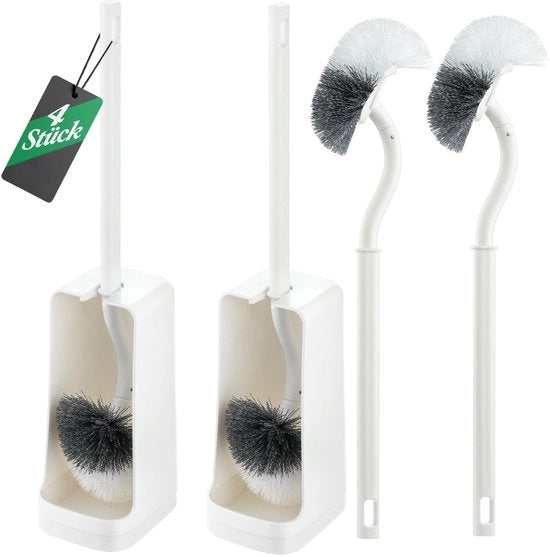 Set di 4 spazzole per il water, spazzola per il water con striscia di pulizia, spazzola per il water curva con lunga maniglia, set di spazzole per il water in plastica con setole forti per la pulizia profonda (4 spazzole + 2 supporti)
