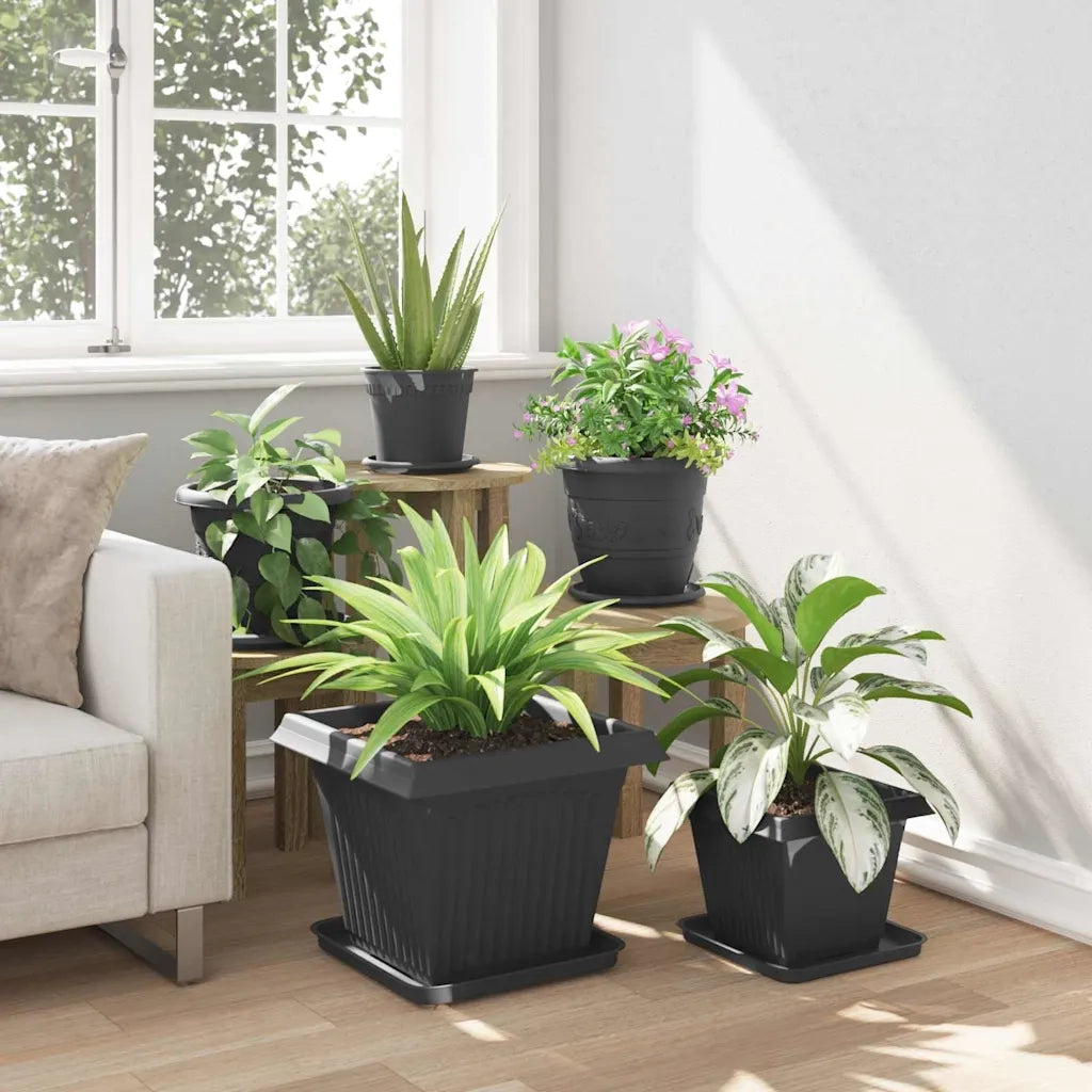 Vaso quadrato per fiori 24 pcs Nero 38 x 38 x 30 cm Plastica