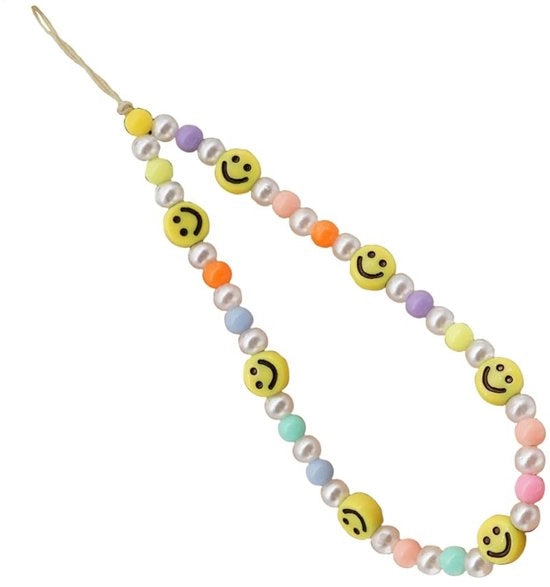 Catenella per smartphone colorata - Hanger per smartphone - Catenella per telefono cellulare - Corda per telefono cellulare - Acrilico/Pioggia di perle - 25-28 cm + 5 cm lanyard