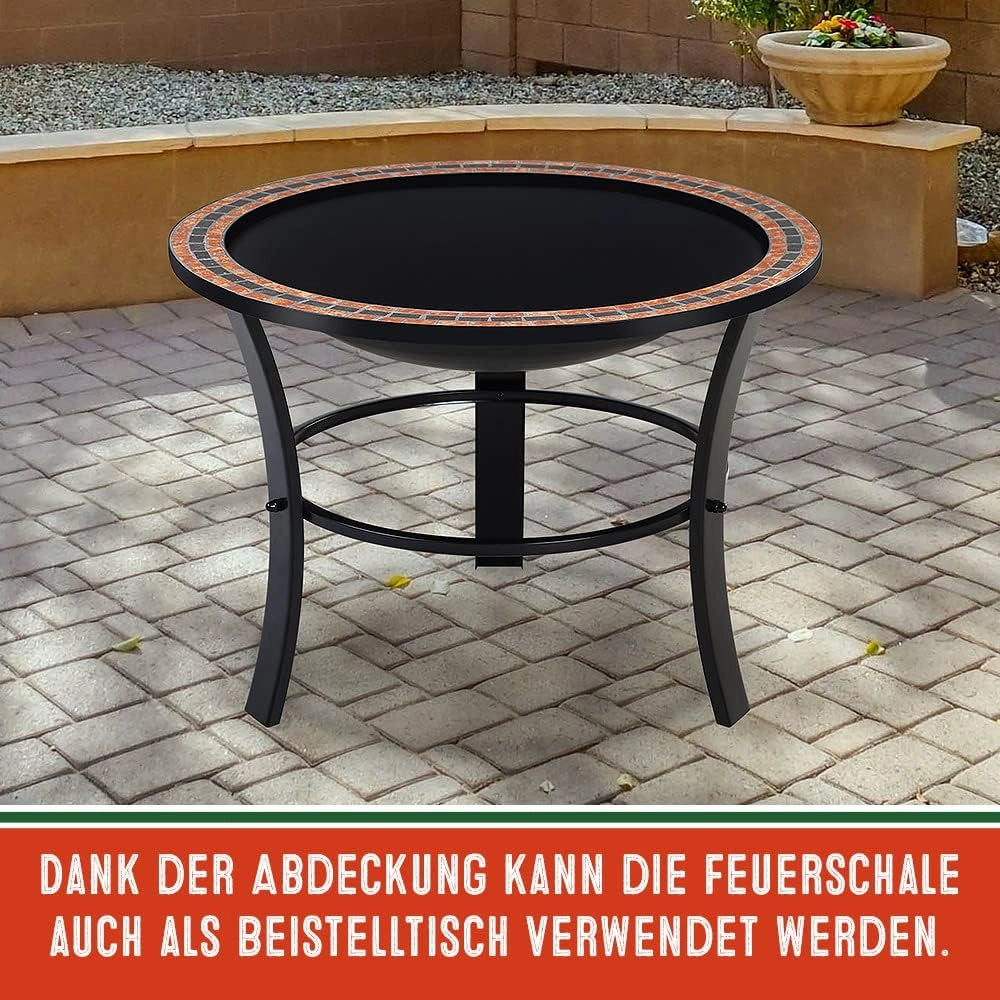 ® Braciere Rotondo Fuoco da Esterno Mosaico 76x76cm Parascintille Camino da Giardino Stufa Caminetto Patio