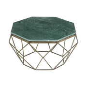 Table bassa NEXORA 70 cm in marmo verde e ferro finitura ottone design geometrico