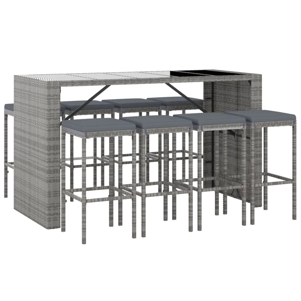 Set Bar da Giardino 9 pz con Cuscini in Polyrattan Grigiocod mxl 76711