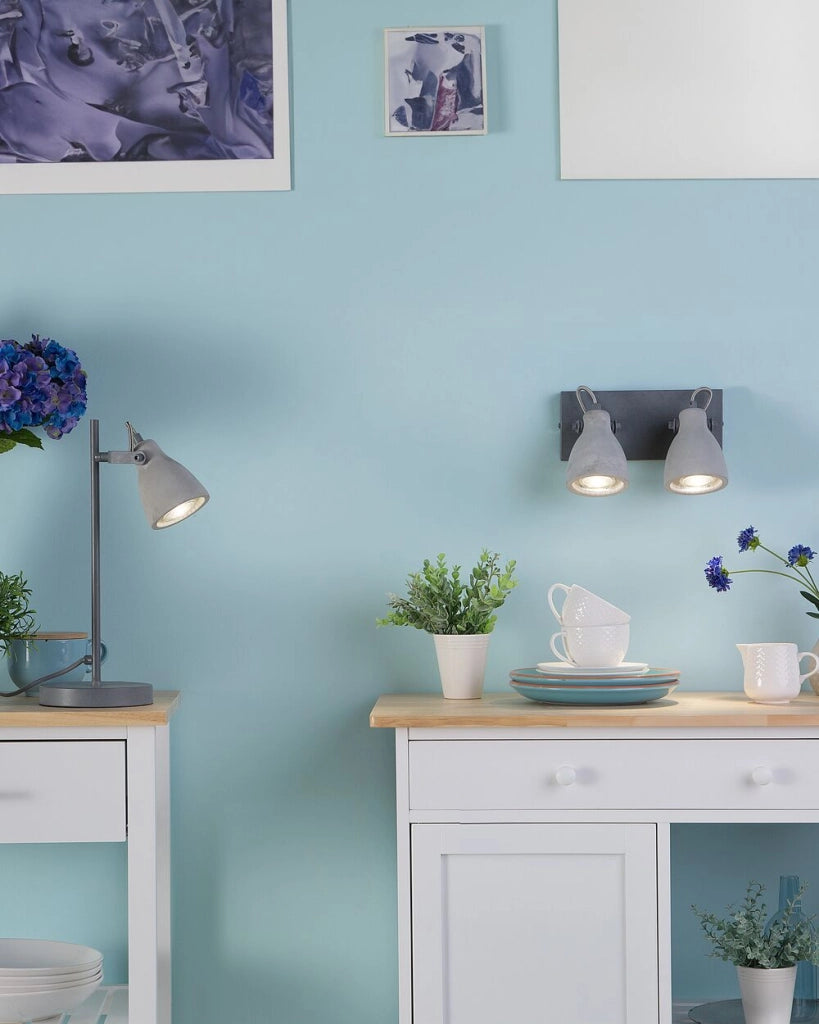 Set di 2 Lampade da Parete applique grigio chiaro cemento naturale paralume regolabile industriale