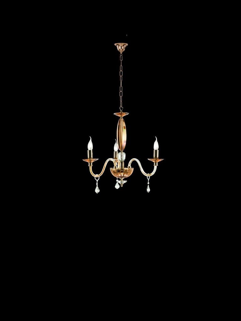 LAMPADARIO CECILIA 3 LUCI VETRO E CRISTALLO AMBRA E TRASPARENTE ATTACCO E14 D.73CM