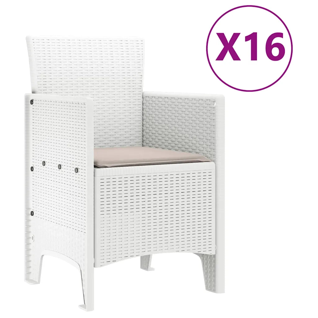 Set da pranzo da giardino con cuscini 17 pcs Bianco PP