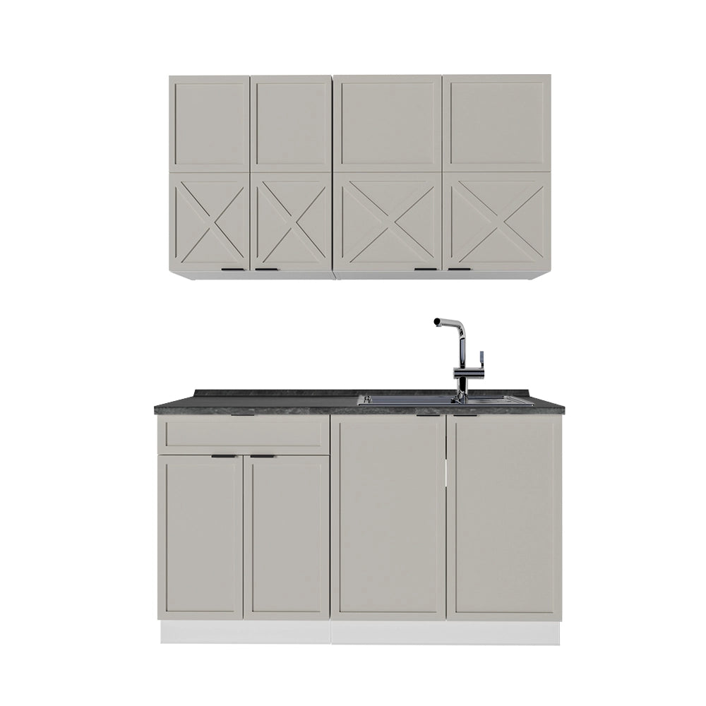 Cucina completa Fame-Line GrigioBeige/Bianco 140 cm, PL Antracite Vicco