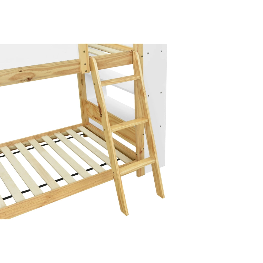 LETTO A CASTELLO 90x200 cm Bianco/Naturale con scaffale a 3 ripiani