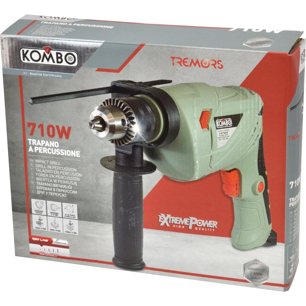 Trapano a percussione KOMBO 710W  230/50HZ  3000 Giri/MIN  LEGNO 25MM - MURO15MM  FERRO12MM