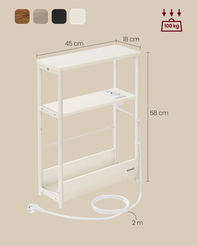 Tavolino sottile con multipresa comodino a 3 ripiani tavolino per piccoli spazi portariviste soggiorno camera da letto ufficio tavolini beige 12_0007559