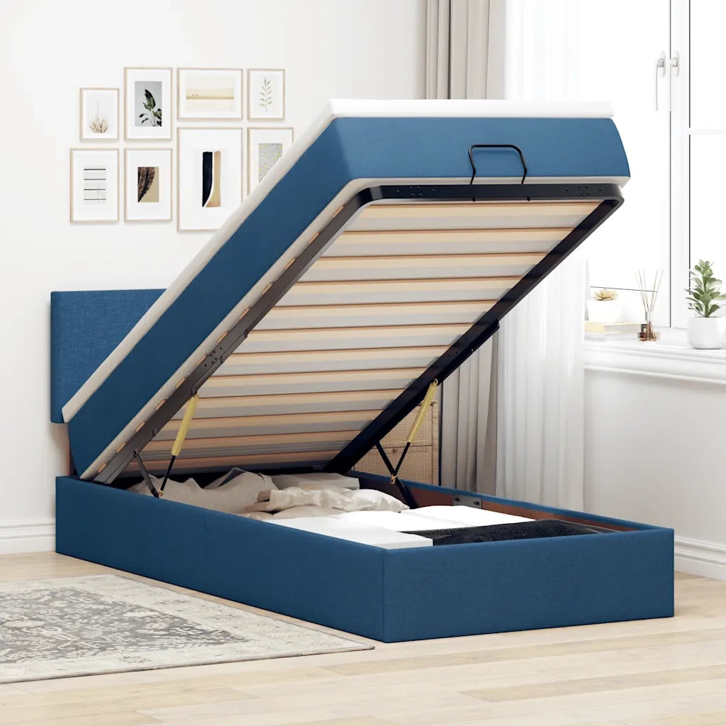 Struttura Letto Pouf con Materasso Blu 80x200 cm in Tessuto 3312186