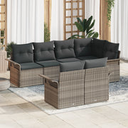 Set Divano Giardino 7 Pezzi con Cuscini Grigio Rattan Sintetico