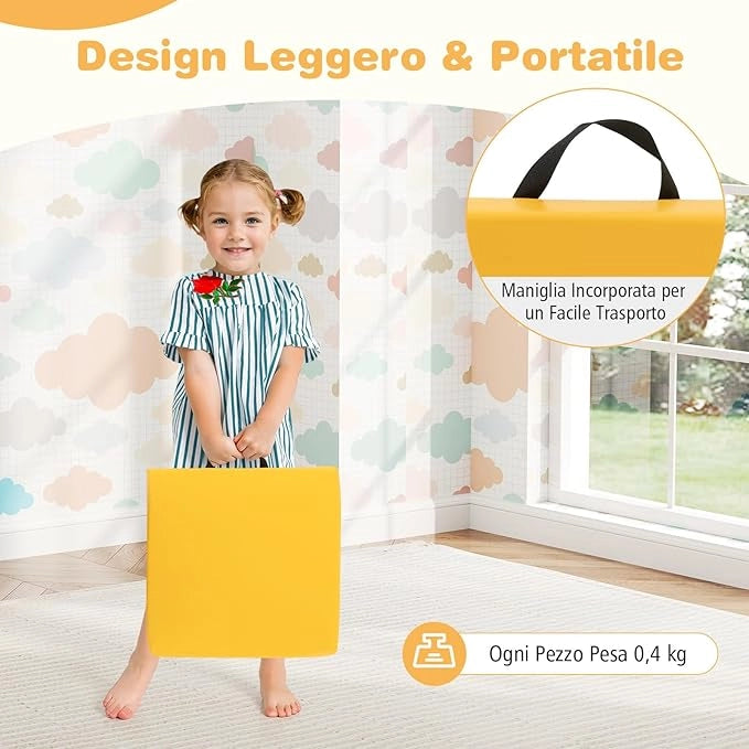 Set di 6 Cuscini per Sedia per Bambini, Cuscini Quadrati Morbidi in Spugna con Maniglie, Sedute Flessibili Portatili e Leggere per Casa Scuola Asilo, 40 x 40 cm