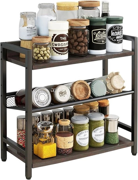 Organizzatore per spezie a 3 livelli, ripiano industriale, cassetti per ufficio, organizzatore, mobile per spezie da appendere sul lavoro, cucina, ufficio, soggiorno, ufficio, stile rustico, grigio, TLJ021G