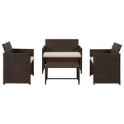 Set Divani da Giardino 4 pz con Cuscini in Polyrattan Marrone cod mxl 34889