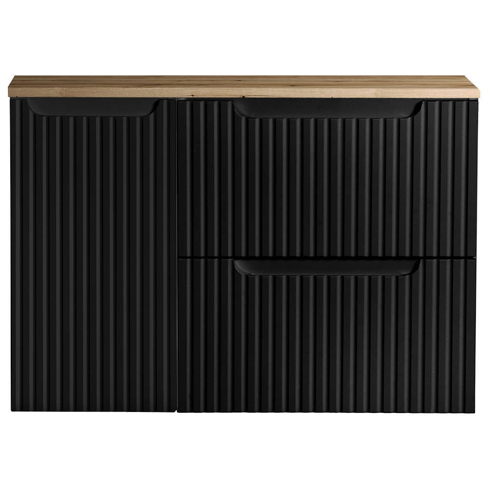 Mobile Sottolavabo da Parete NEWPORT con 2 Cassetti e Armadietto 80 x 60 x 40 cm - Nero / Effetto Rovere [en.casa]