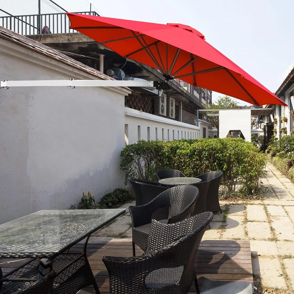 Ombrellone da Parete 247 cm, Ombrellone da Muro per Giardino con Angolo Regolabile, Parasole Esterno Pieghevole Anti UV, per Giardino, Balcone e Cortile (Rosso)