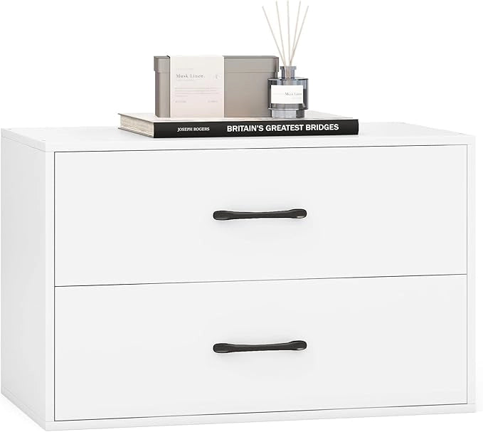 Organizzatore di Stoccaggio Impilabile con 2 Cassetti, Mobile Orizzontale con Kit Anti-Ribaltamento, Comò Multiuso per Soggiorno Studio Ufficio, 60x34x38 cm (Bianco)