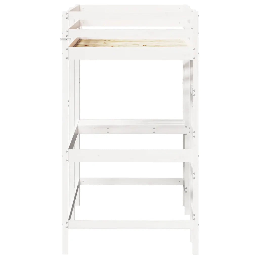 Letto Soppalco con Scrivania Bianco 90x190 cm Massello Pino