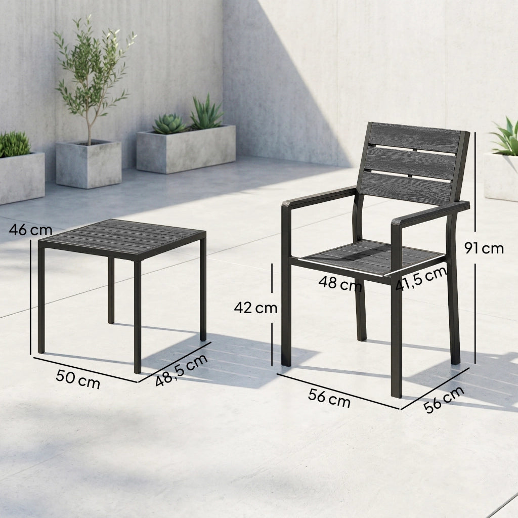 Set Giardino 3 Pezzi con 2 Sedie e Tavolo ¨C zephmum ¨C HDPE Effetto Legno Nero per Balcone