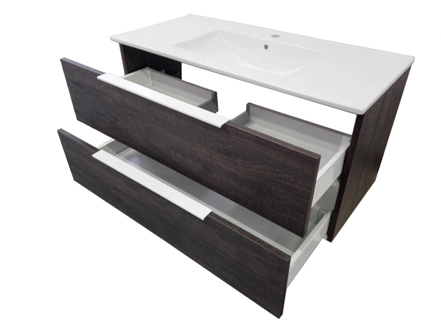 Mobile da Bagno Sospeso con Lavabo Specchio e Lampada a LED TFT Luna Rovere Wengè