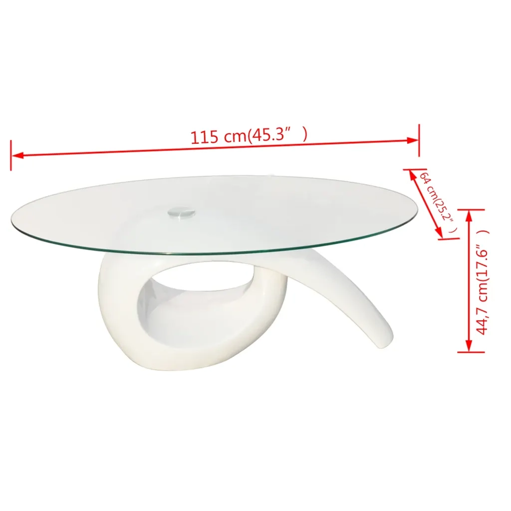 Tavolino da CaffÃ¨ con Ripiano Ovale in Vetro Bianco Lucido  cod mxl 29734