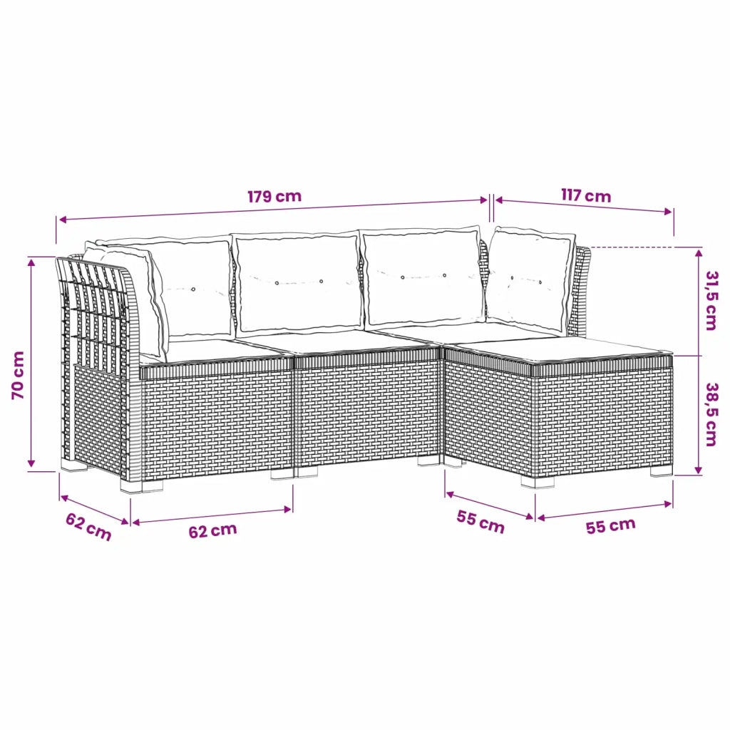 Divano da giardino 4 posti con cuscini aspetto rattan PP 3443948