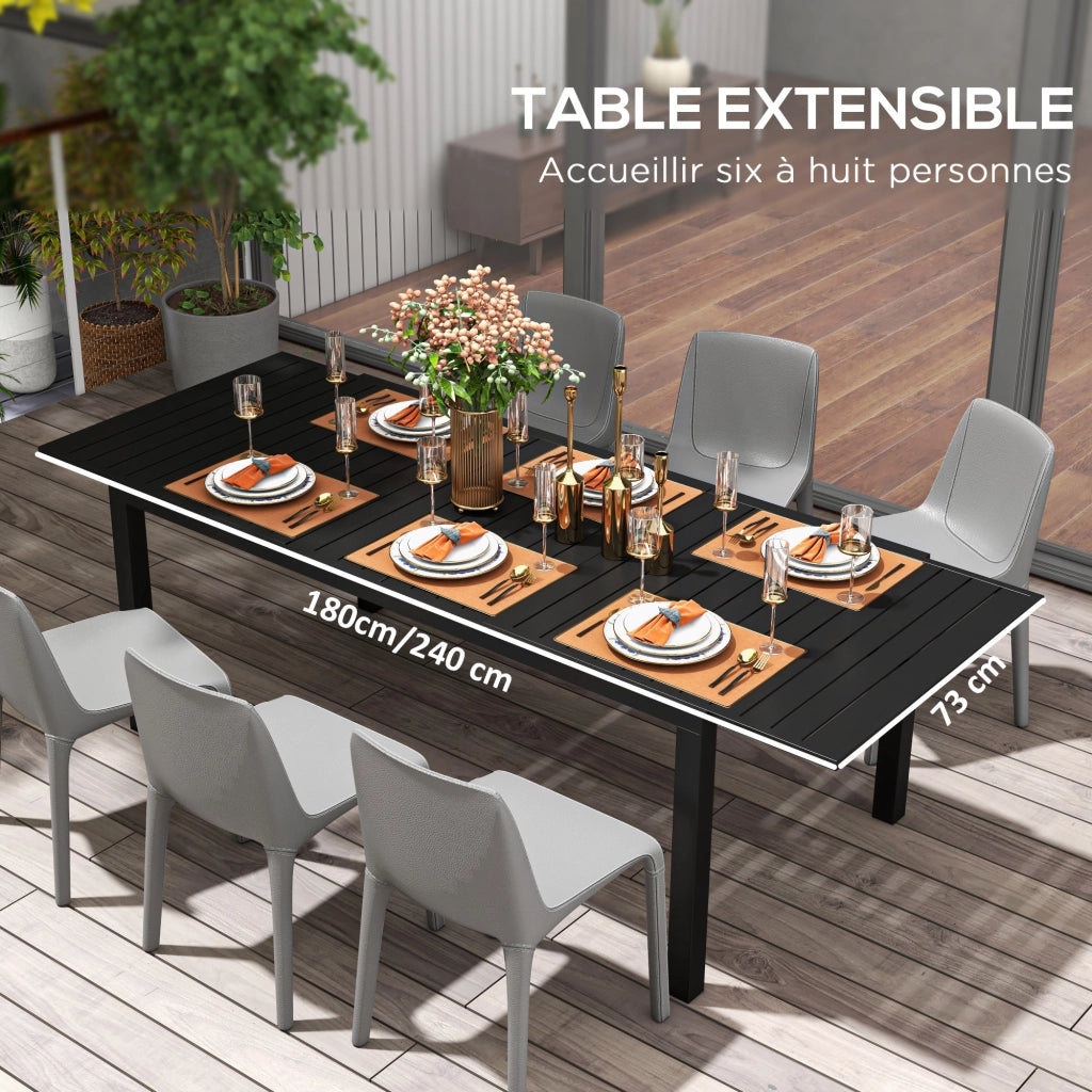 Tavolo da pranzo allungabile per esterni in alluminio ¨C zephmum ¨C 180/240x94x73 cm, nero