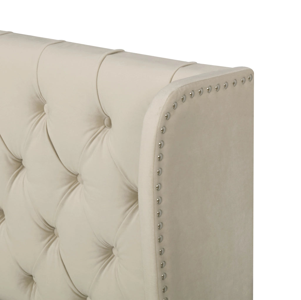 Letto imbottito beige con contenitore 140 x 190 cm