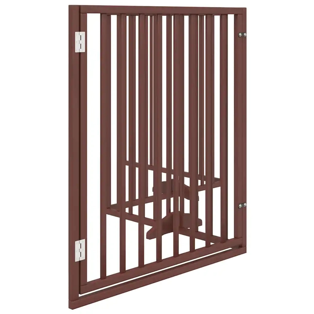Cancelletto per cani con porta pieghevole 4 pannelli marrone 320 cm in legno di pioppo 352203