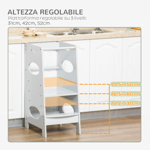 Torre Montessoriana per Bambini 3-6 Anni 40x50x90 cm con Altezza Regolabile in MDF Bianco