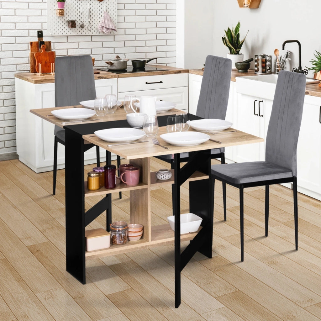 IDMarket - EDI Consolle pieghevole per 2-6 persone con contenitore in legno nero e piano in faggio 150 x 80 cm
