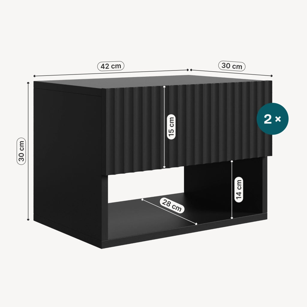 Set di 2 Comodini Sospesi da Parete Nand con Cassetto e Scomparto 42x30x30 cm Nero [en.casa]