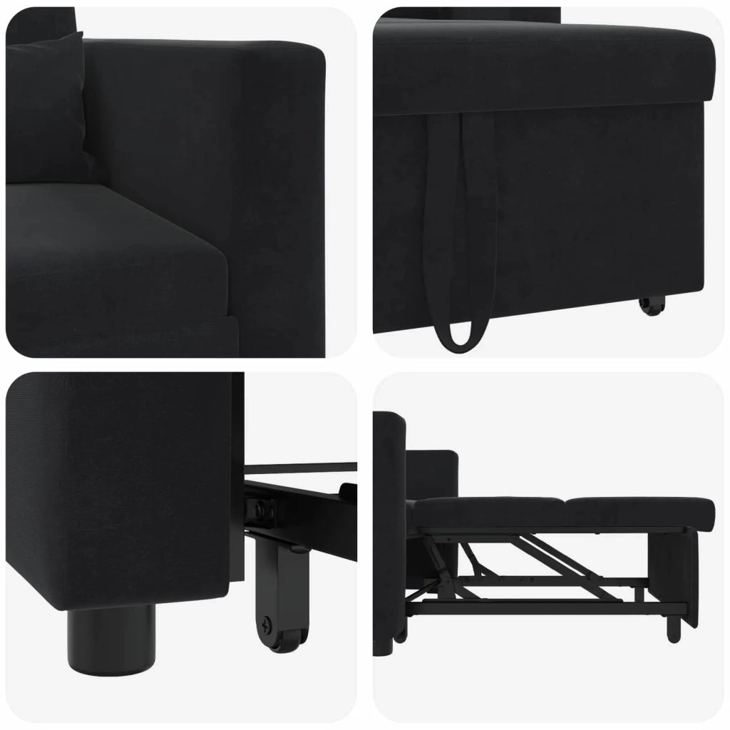 Divano letto estraibile singolo-Sofa Letto-Daybed Nero 90 x 165 x 87 cm Velluto