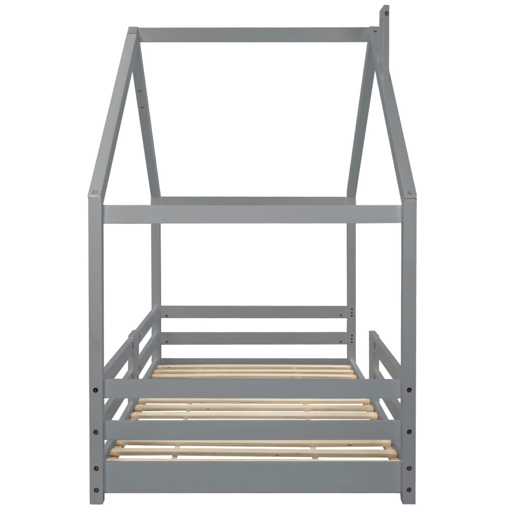 Letto a casetta per bambini 90x200 cm in legno massello di pino; grigio