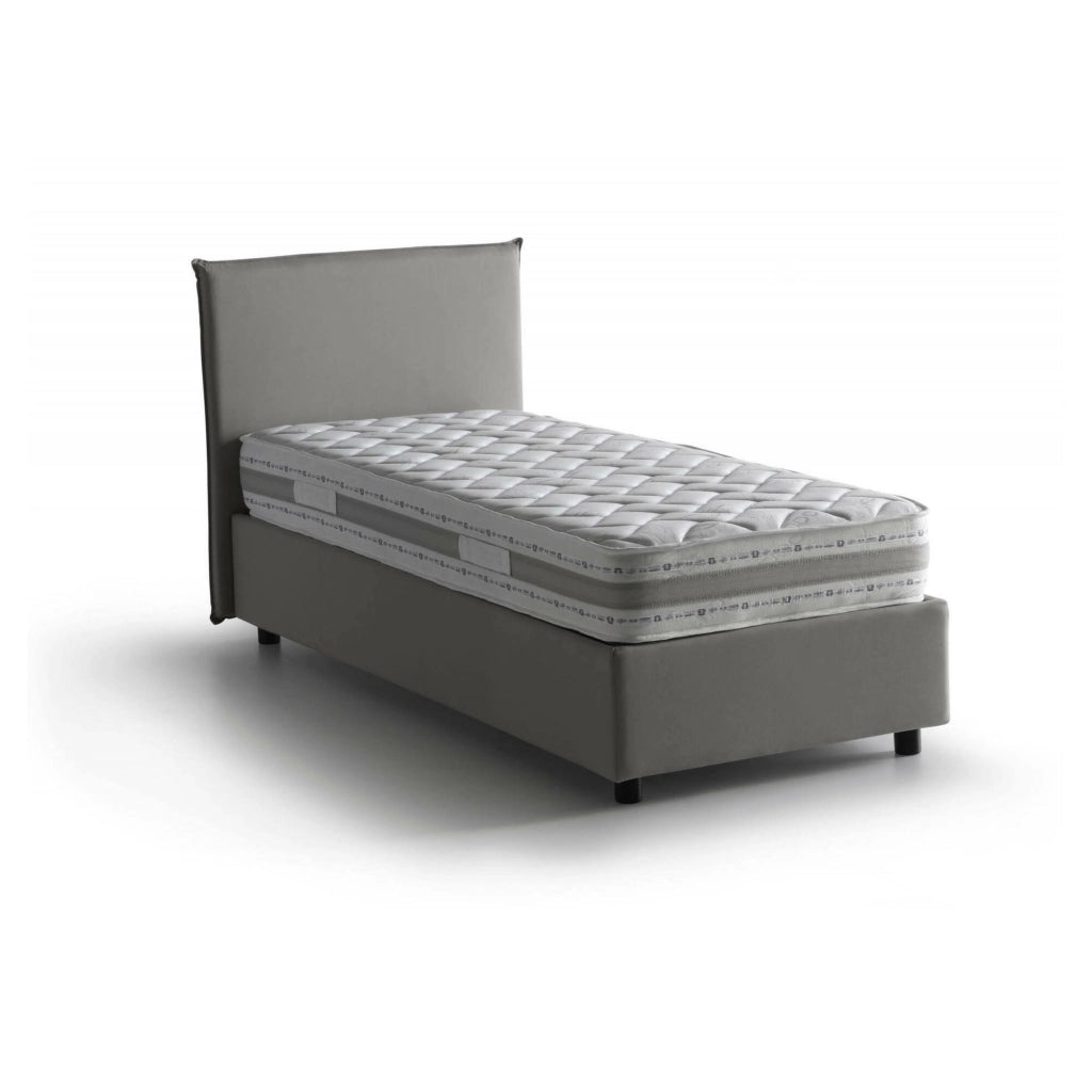 Letto singolo Alison, Letto contenitore con rivestimento in tessuto, Made in Italy, Apertura frontale, con materasso cm 90x200 incluso, Grigio
